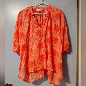 Virginia Johnson Orange Cotton Blouse One Size